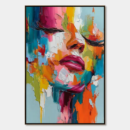 VIVID DREAM: Colorful Abstract Impasto Portrait Painting | hanging in living room, Abstract wall art