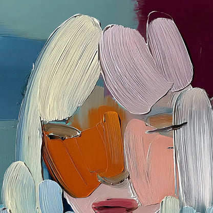 VIVID MUSE: Textured Abstract Portrait Palette Knife Oil Painting | rectangular format, hand-painted canvas edge