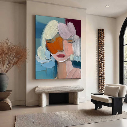 VIVID MUSE: Textured Abstract Portrait Palette Knife Oil Painting | multi-color palette, original oil on stretched canvas art