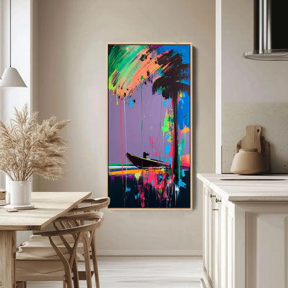 VIVID VOYAGE: Colorful Vertical Abstract Seascape Painting | Abstract closeup, raised brushwork detail