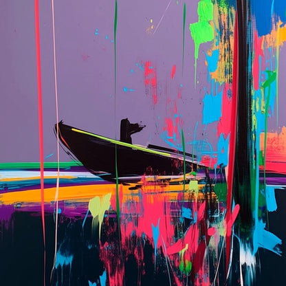 VIVID VOYAGE: Colorful Vertical Abstract Seascape Painting | rolled canvas, ready for custom framing