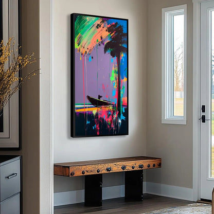 VIVID VOYAGE: Colorful Vertical Abstract Seascape Painting | Abstract mood, soft natural light studio shot