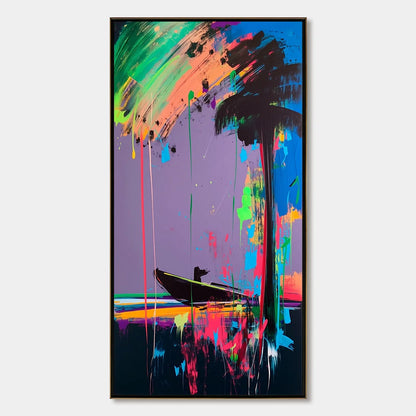 VIVID VOYAGE: Colorful Vertical Abstract Seascape Painting | hanging in living room, Abstract wall art