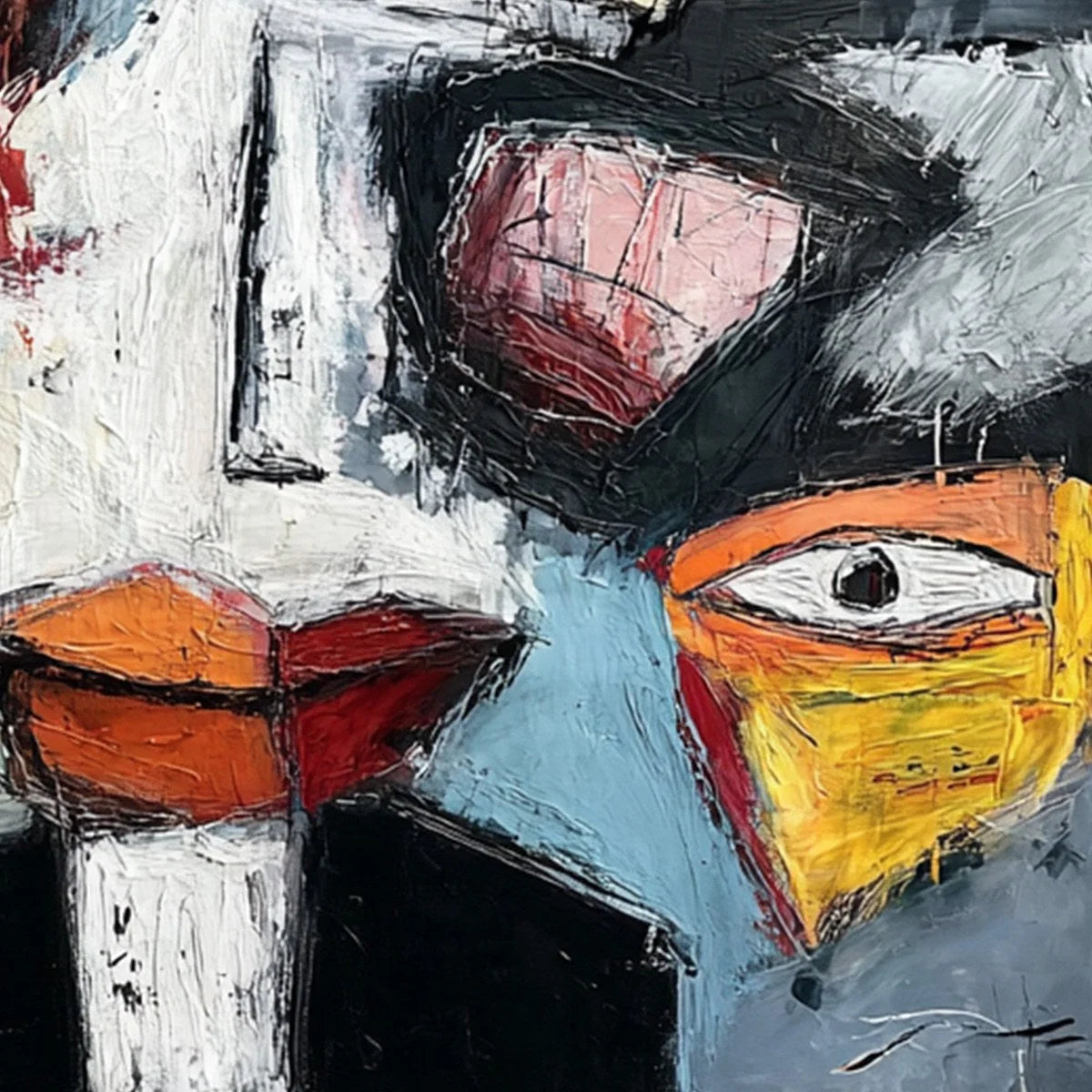 VOICES IN THE ROOM: Bold Square Abstract Impasto Portrait Painting | rectangular format, hand-painted canvas edge