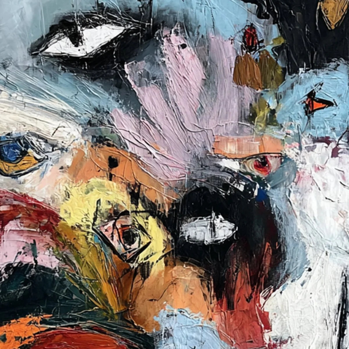 VOICES IN THE ROOM: Bold Square Abstract Impasto Portrait Painting | rolled canvas, ready for custom framing