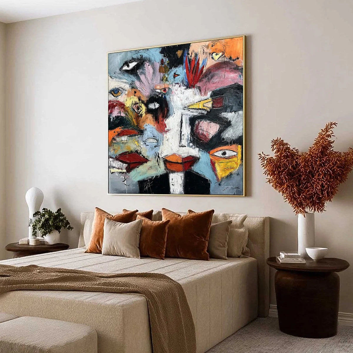 VOICES IN THE ROOM: Bold Square Abstract Impasto Portrait Painting | Abstract mood, soft natural light studio shot