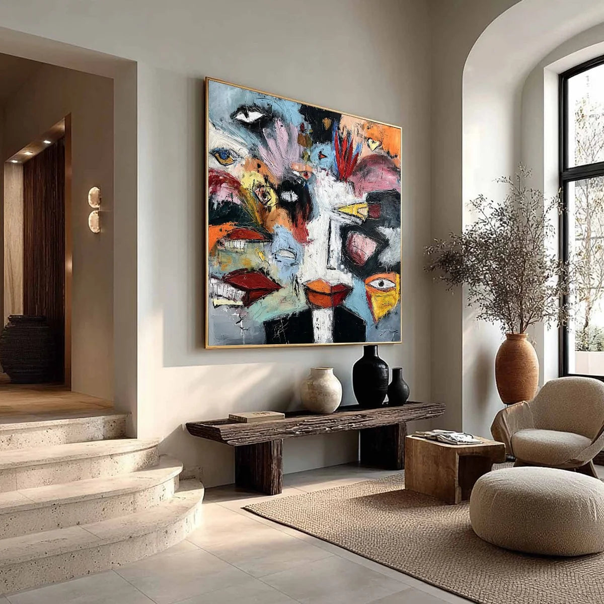 VOICES IN THE ROOM: Bold Square Abstract Impasto Portrait Painting | multi-color palette, original oil on stretched canvas art