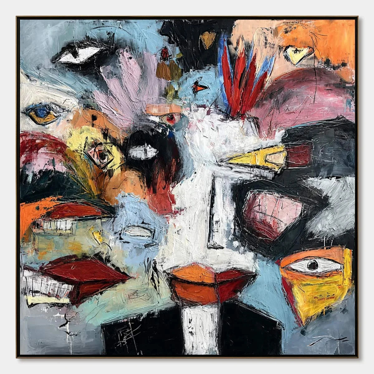 VOICES IN THE ROOM: Bold Square Abstract Impasto Portrait Painting | hanging in living room, Abstract wall art