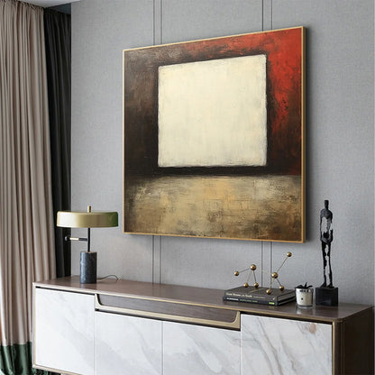 VOID: Minimalist Abstract Oil Painting with White Square | rectangular format, hand-painted canvas edge