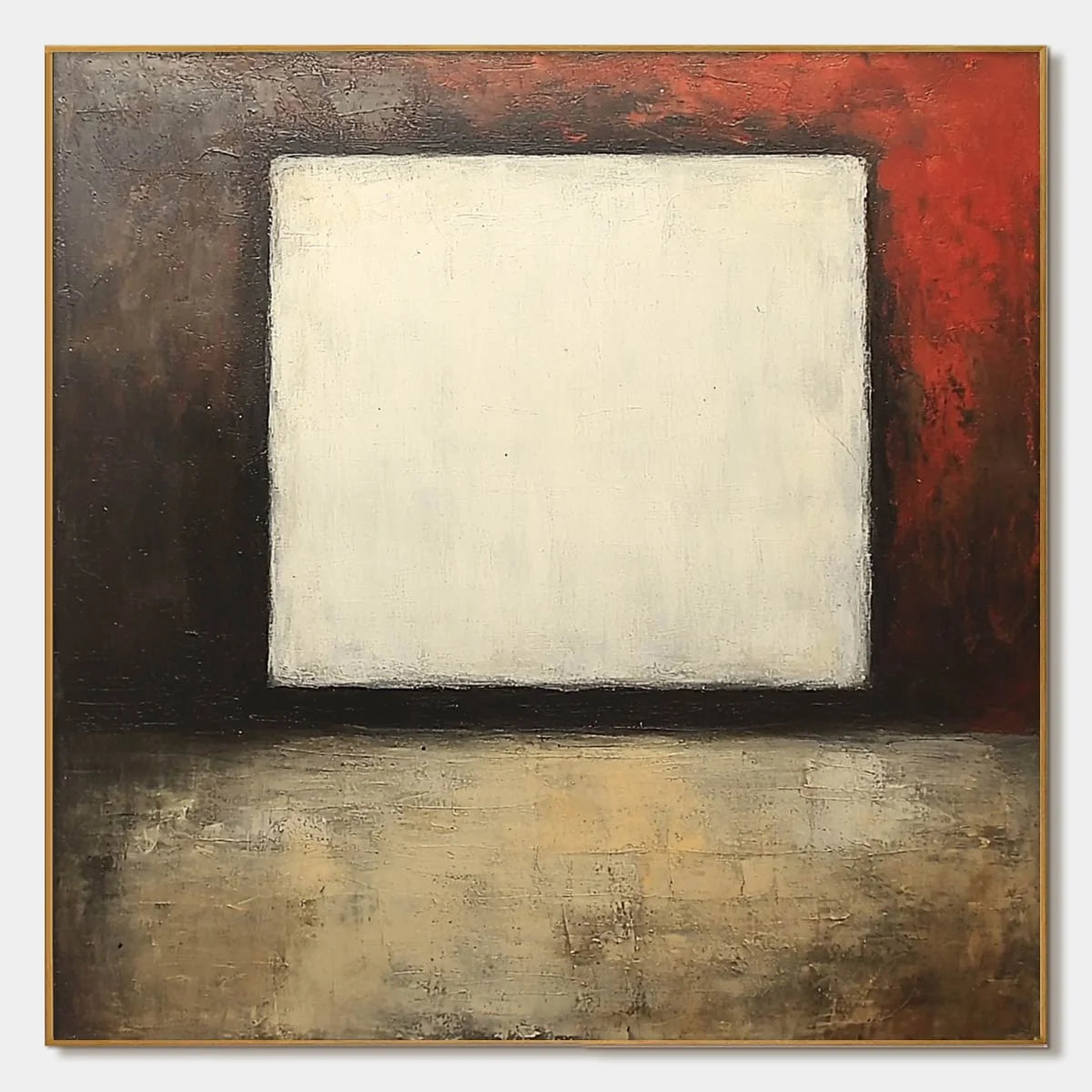 VOID: Minimalist Abstract Oil Painting with White Square | hanging in living room, Minimalist wall art