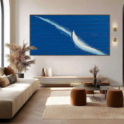 VOYAGE: Minimalist Textured Abstract Sailboat Painting | black frame version on white wall