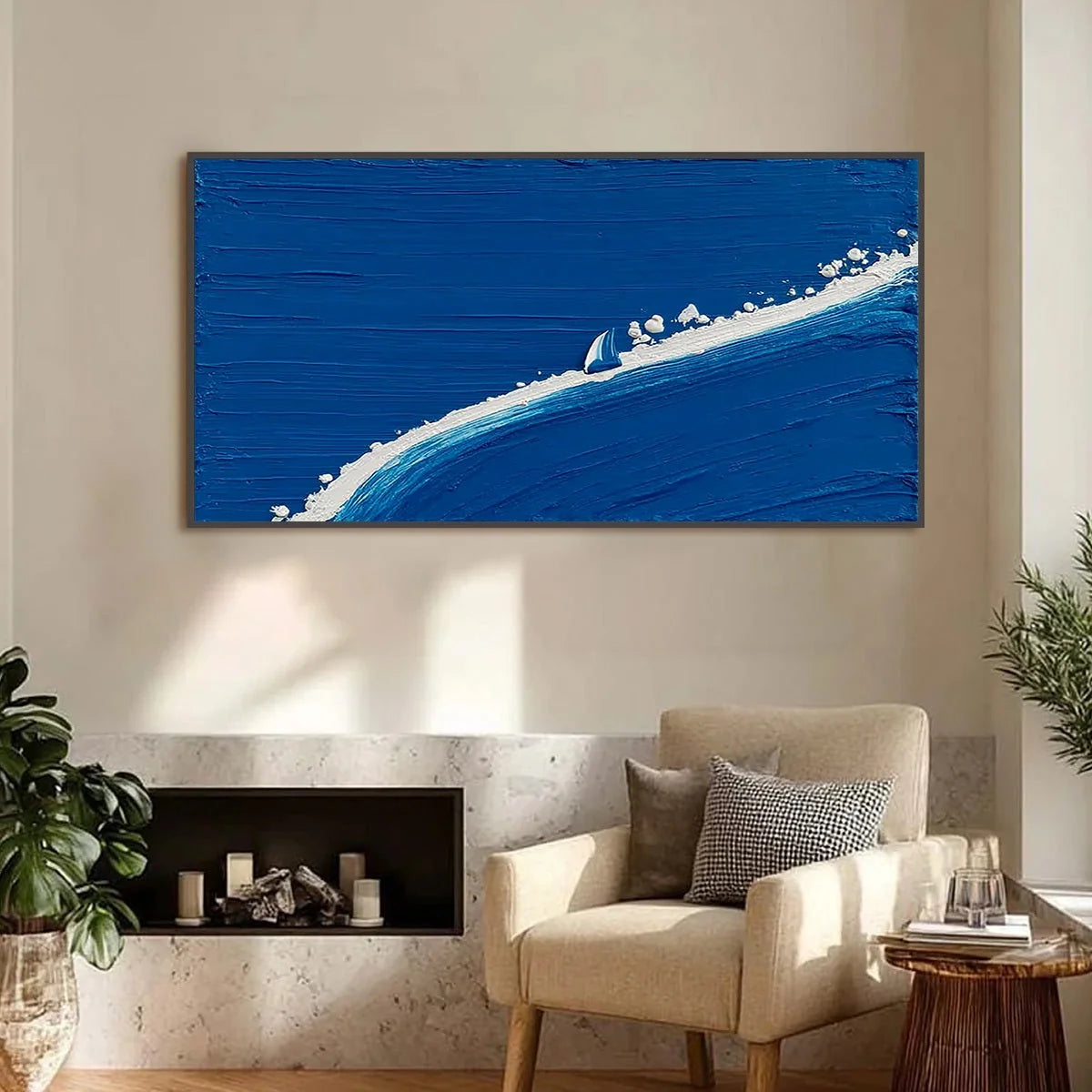 Voyage | Minimalist Textured Seascape Oil Painting Wall Art | Minimalist closeup, raised brushwork detail