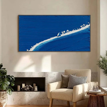 Voyage | Minimalist Textured Seascape Oil Painting Wall Art | Minimalist closeup, raised brushwork detail
