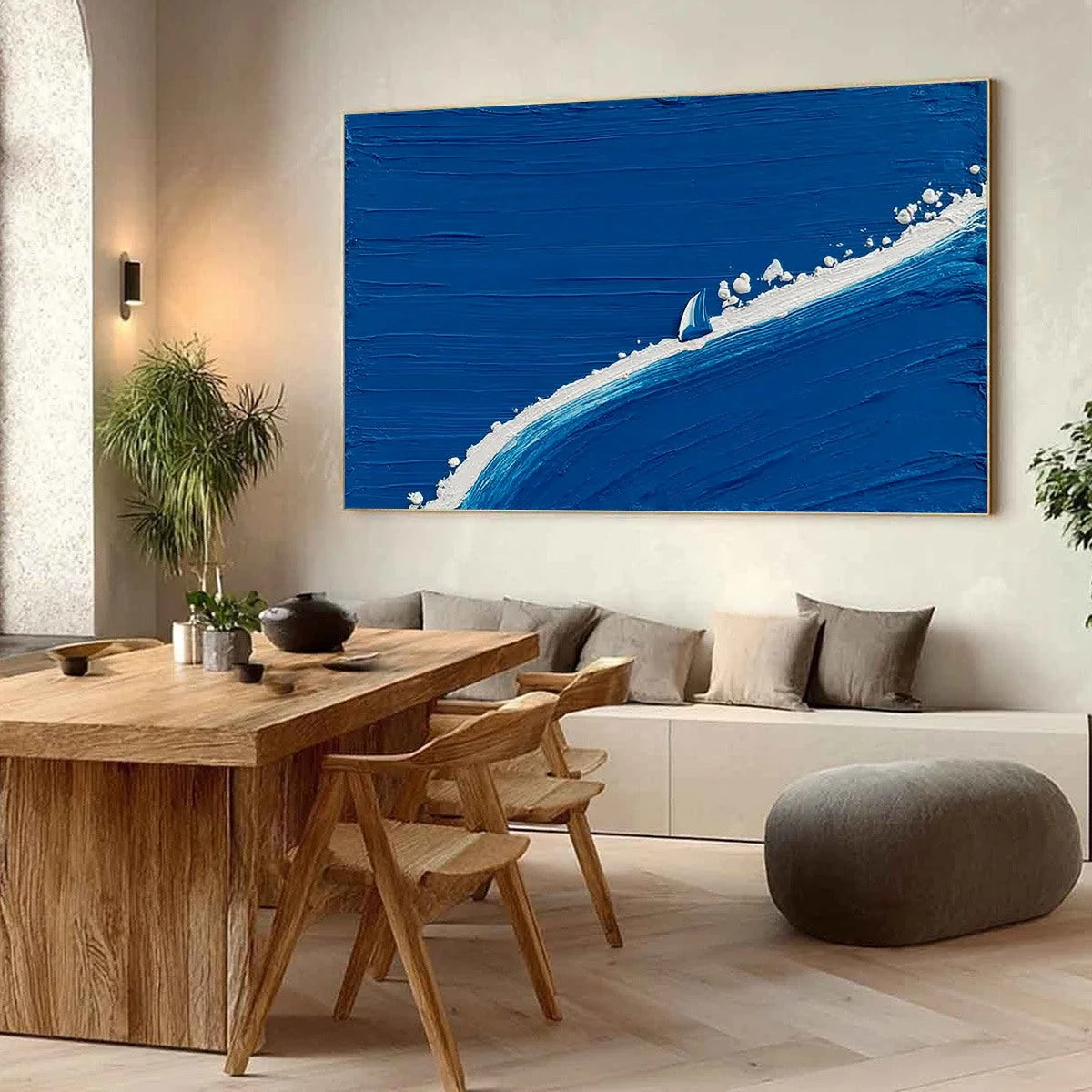 Voyage | Minimalist Textured Seascape Oil Painting Wall Art | Minimalist mood, soft natural light studio shot