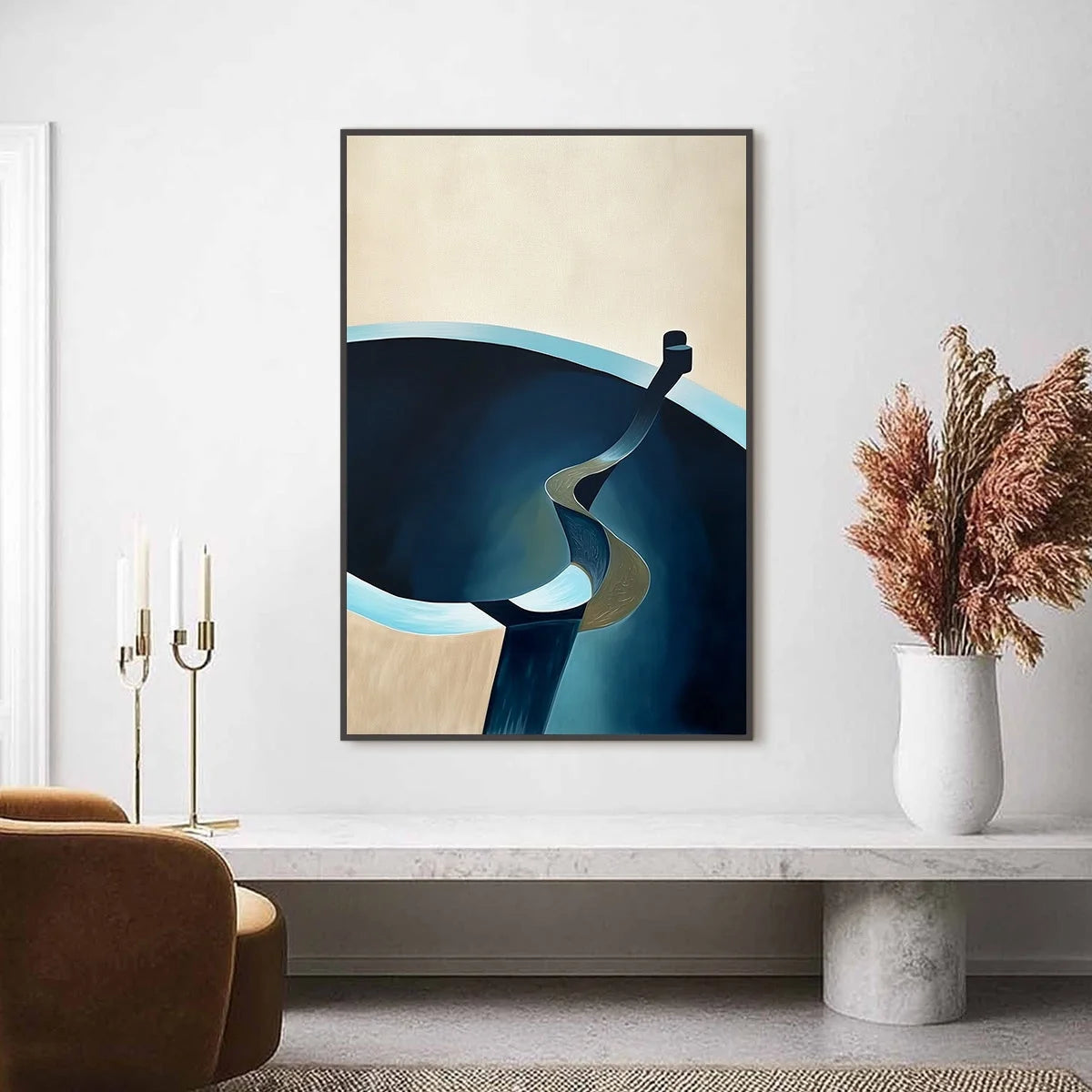VOYAGE: Modern Minimalist Abstract Painting in Blue and Beige | Minimalist closeup, raised brushwork detail