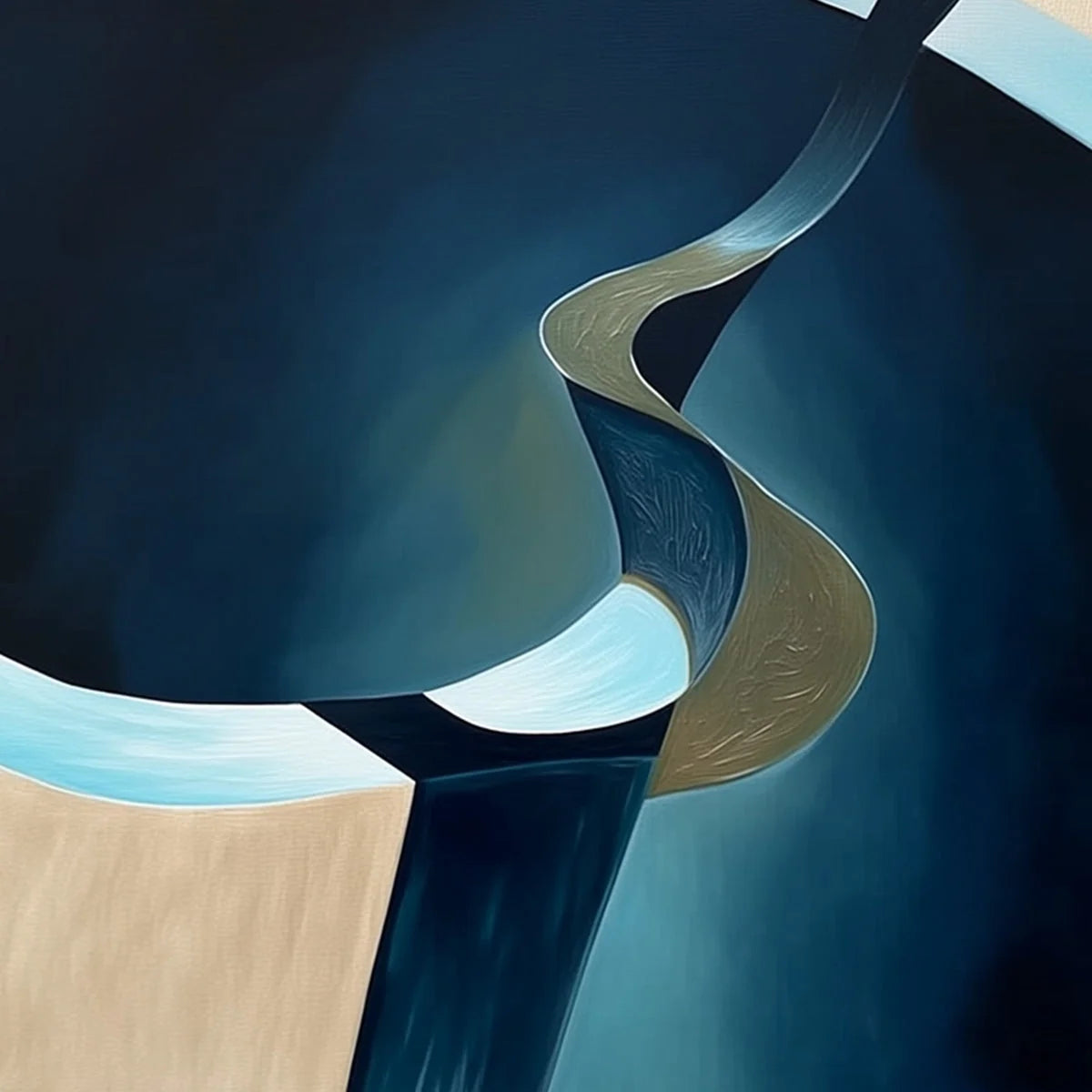 VOYAGE: Modern Minimalist Abstract Painting in Blue and Beige | rolled canvas, ready for custom framing