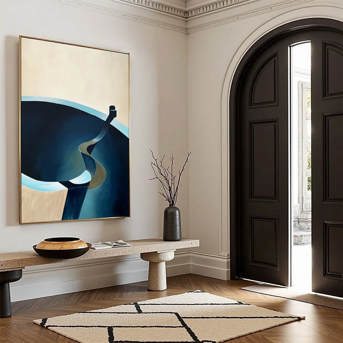 VOYAGE: Modern Minimalist Abstract Painting in Blue and Beige | beige palette, original oil on stretched canvas art
