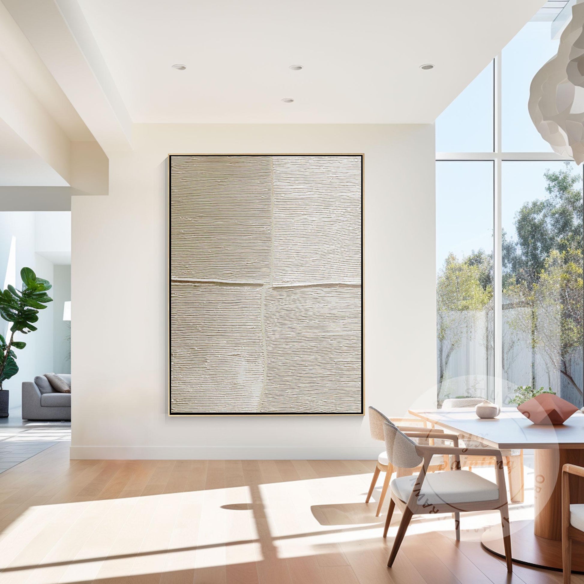 Wabi-Sabi Beige Abstract Wall Art – Horizontal Lines Canvas for Minimalist Livin #4