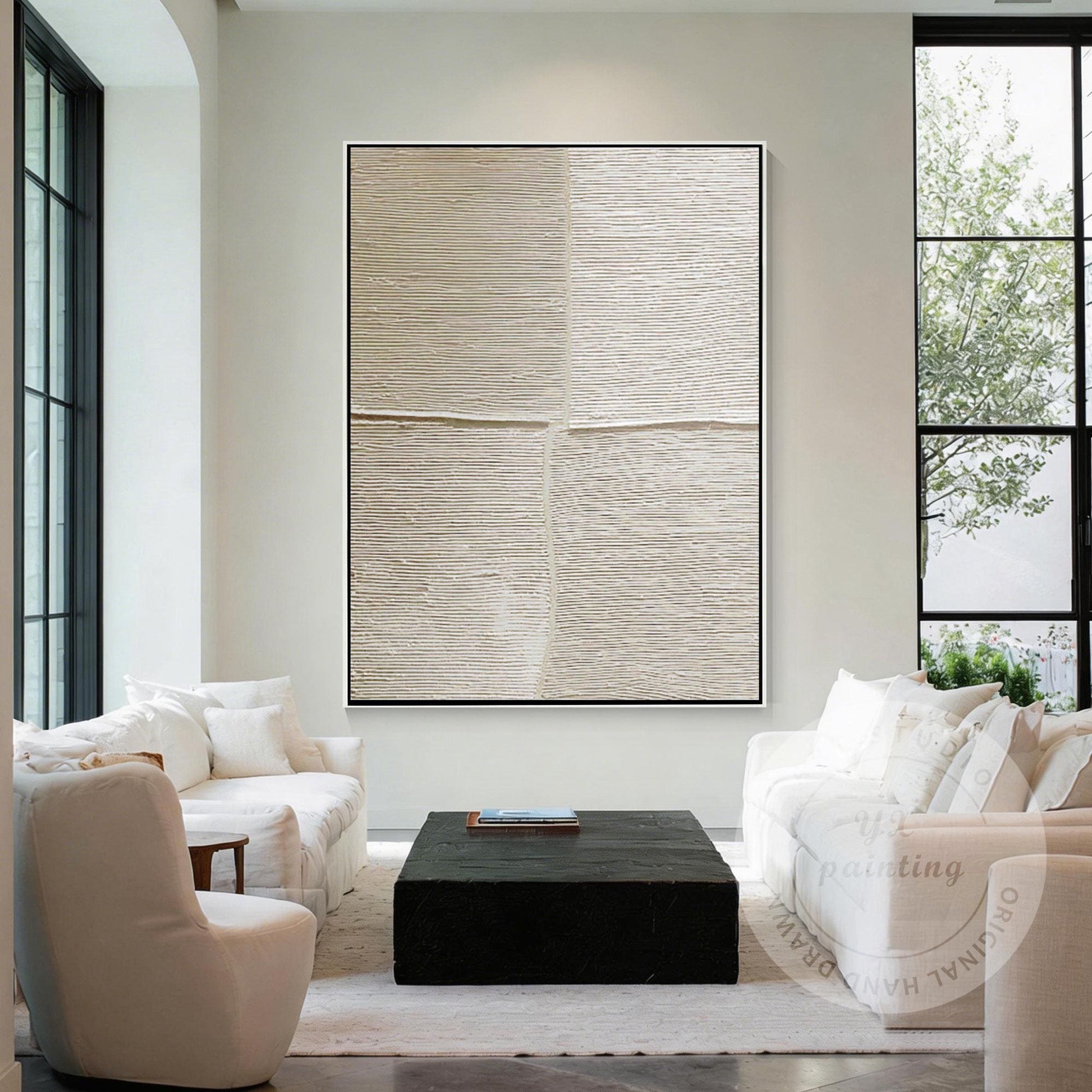 Wabi-Sabi Beige Abstract Wall Art – Horizontal Lines Canvas for Minimalist Livin #5