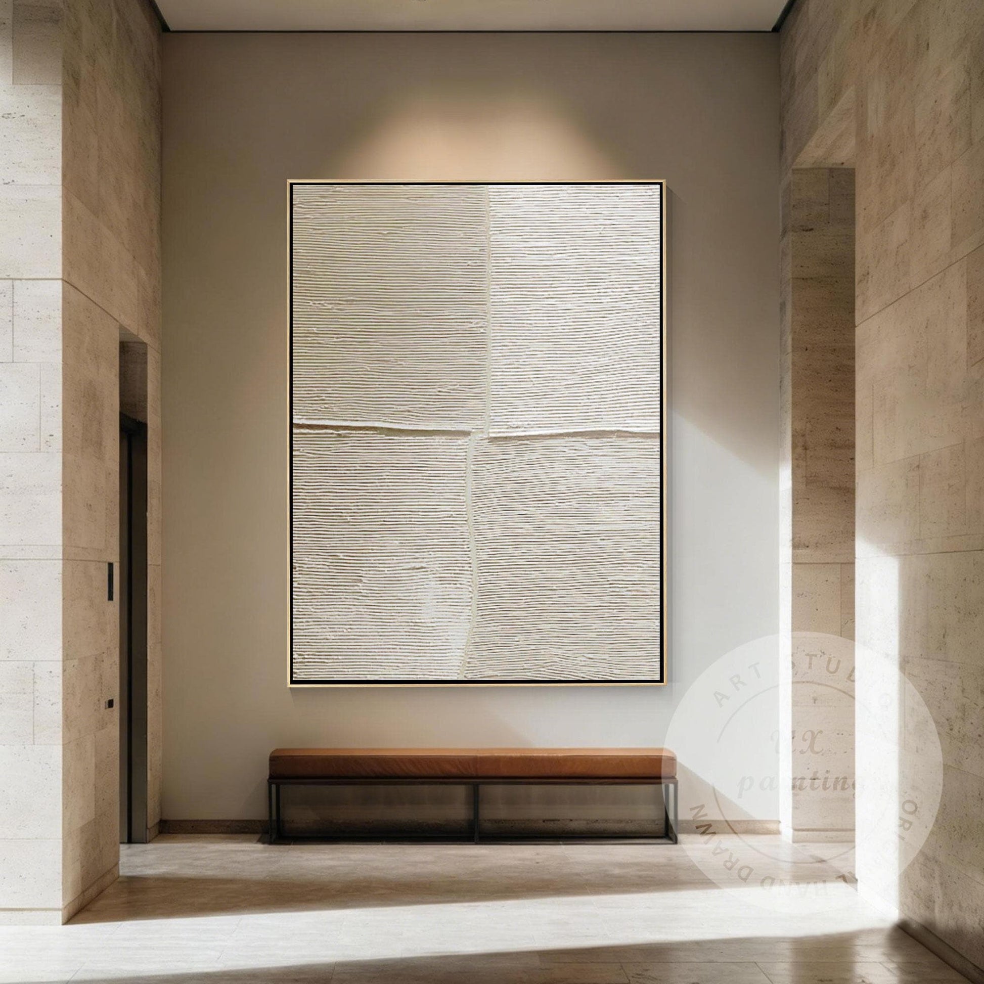 Wabi-Sabi Beige Abstract Wall Art – Horizontal Lines Canvas for Minimalist Livin #1