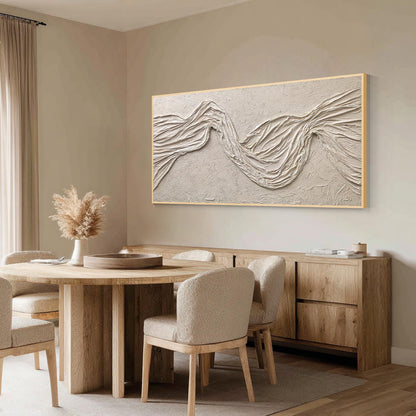 Wabi Sabi Beige Plaster Wall Art, Large Vertical 3D Fabric Texture Canvas, Minim #2