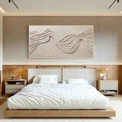 Wabi Sabi Beige Plaster Wall Art, Large Vertical 3D Fabric Texture Canvas, Minim #3