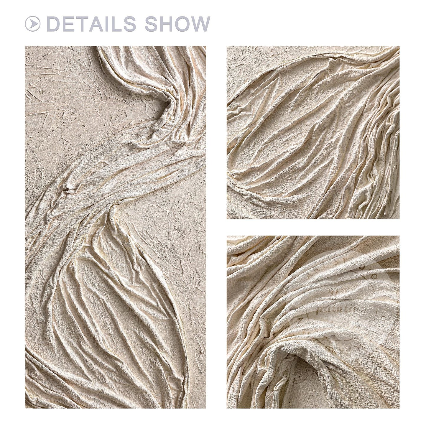 Wabi Sabi Beige Plaster Wall Art, Large Vertical 3D Fabric Texture Canvas, Minim #5