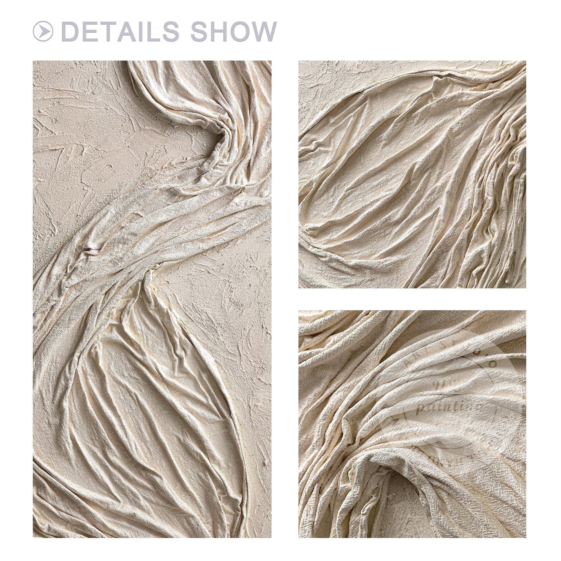 Wabi Sabi Beige Plaster Wall Art, Large Vertical 3D Fabric Texture Canvas, Minim #5
