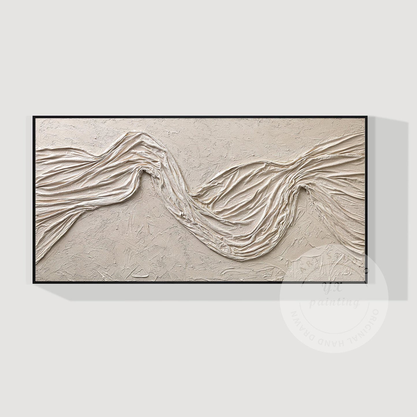 Wabi Sabi Beige Plaster Wall Art, Large Vertical 3D Fabric Texture Canvas, Minim #6