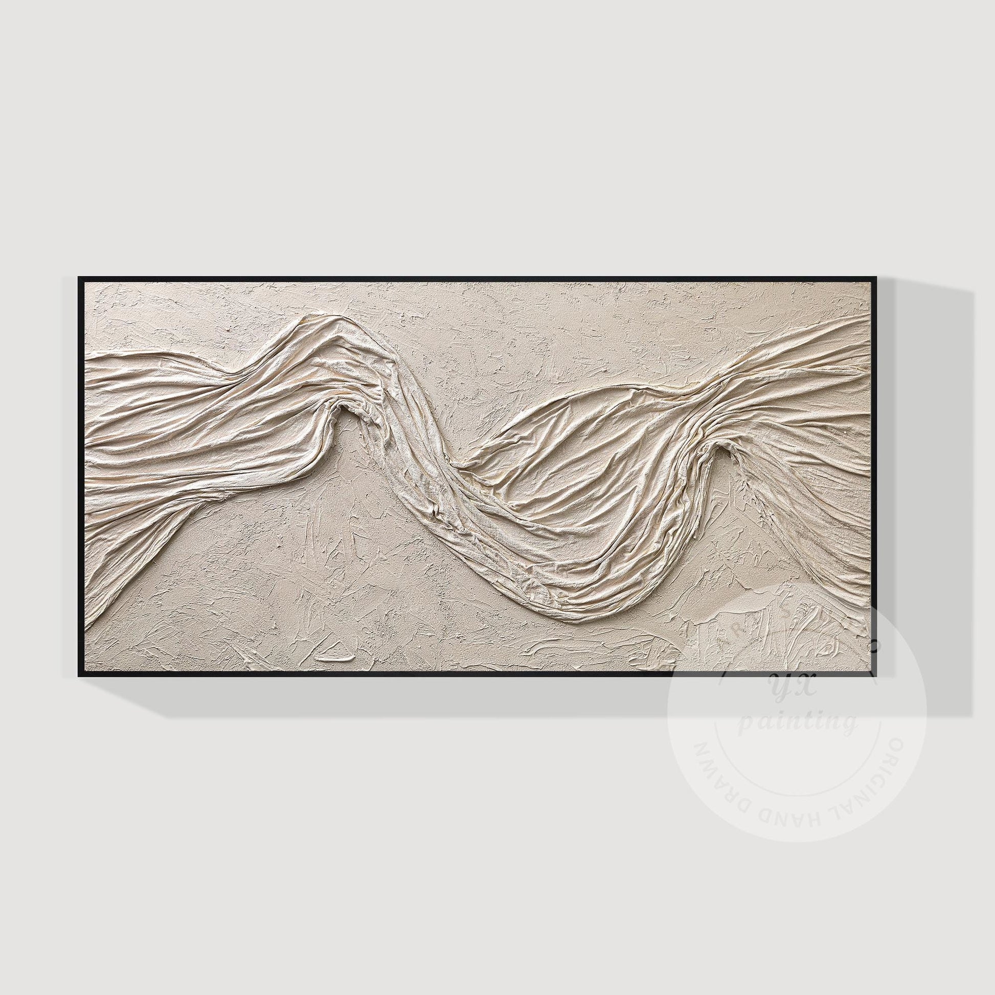 Wabi Sabi Beige Plaster Wall Art, Large Vertical 3D Fabric Texture Canvas, Minim #6