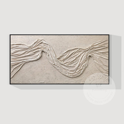 Wabi Sabi Beige Plaster Wall Art, Large Vertical 3D Fabric Texture Canvas, Minim #6