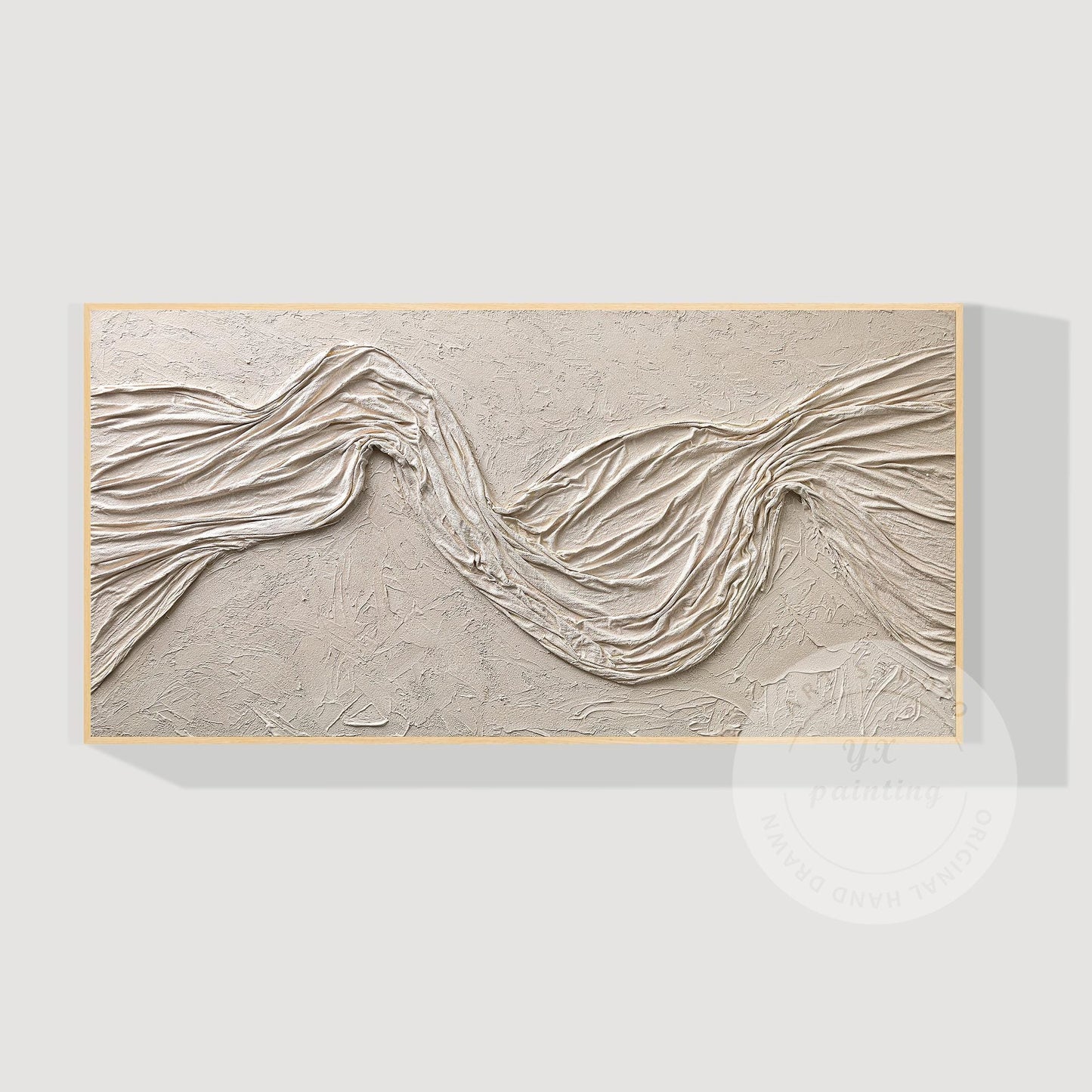 Wabi Sabi Beige Plaster Wall Art, Large Vertical 3D Fabric Texture Canvas, Minim #7