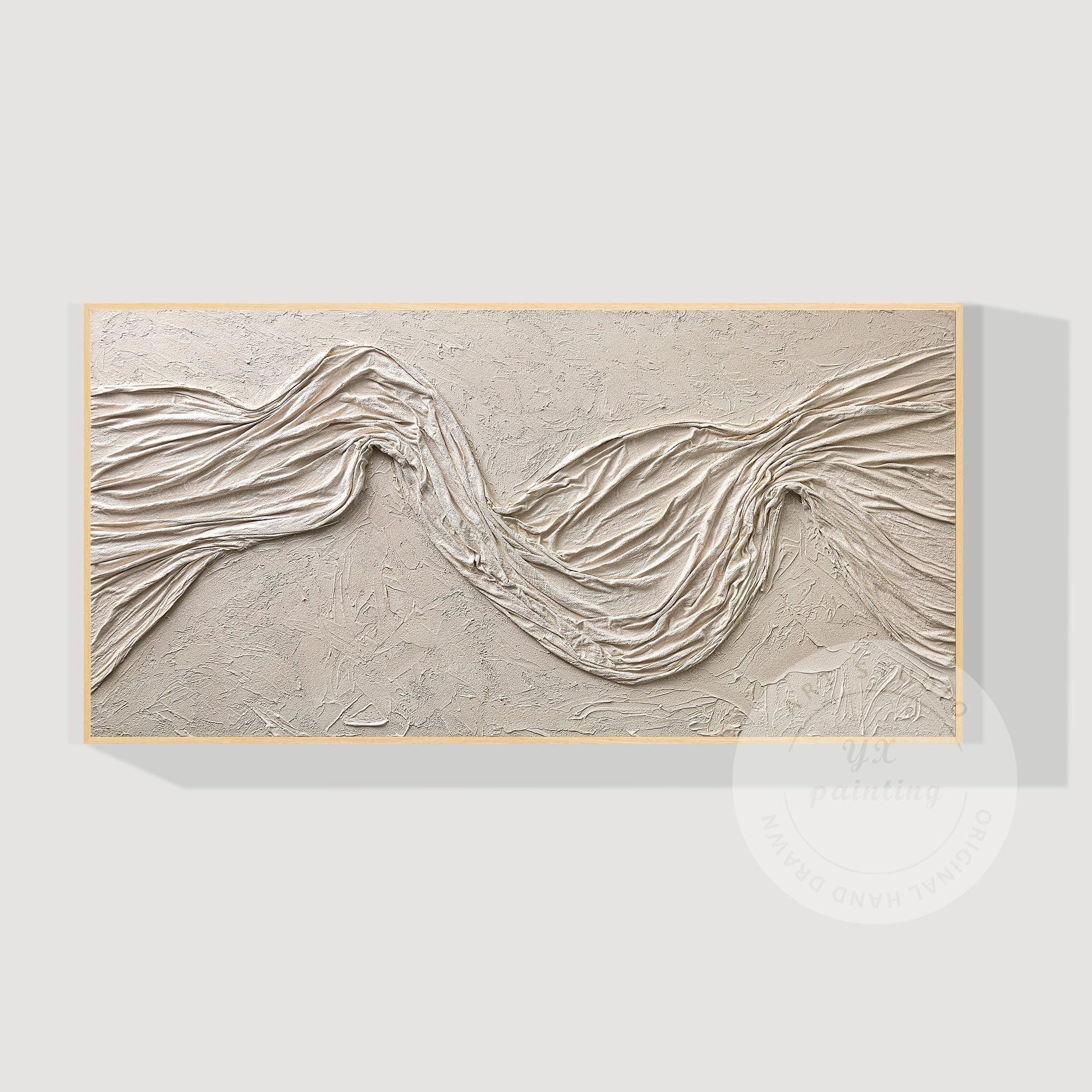 Wabi Sabi Beige Plaster Wall Art, Large Vertical 3D Fabric Texture Canvas, Minim #7