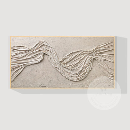 Wabi Sabi Beige Plaster Wall Art, Large Vertical 3D Fabric Texture Canvas, Minim #7