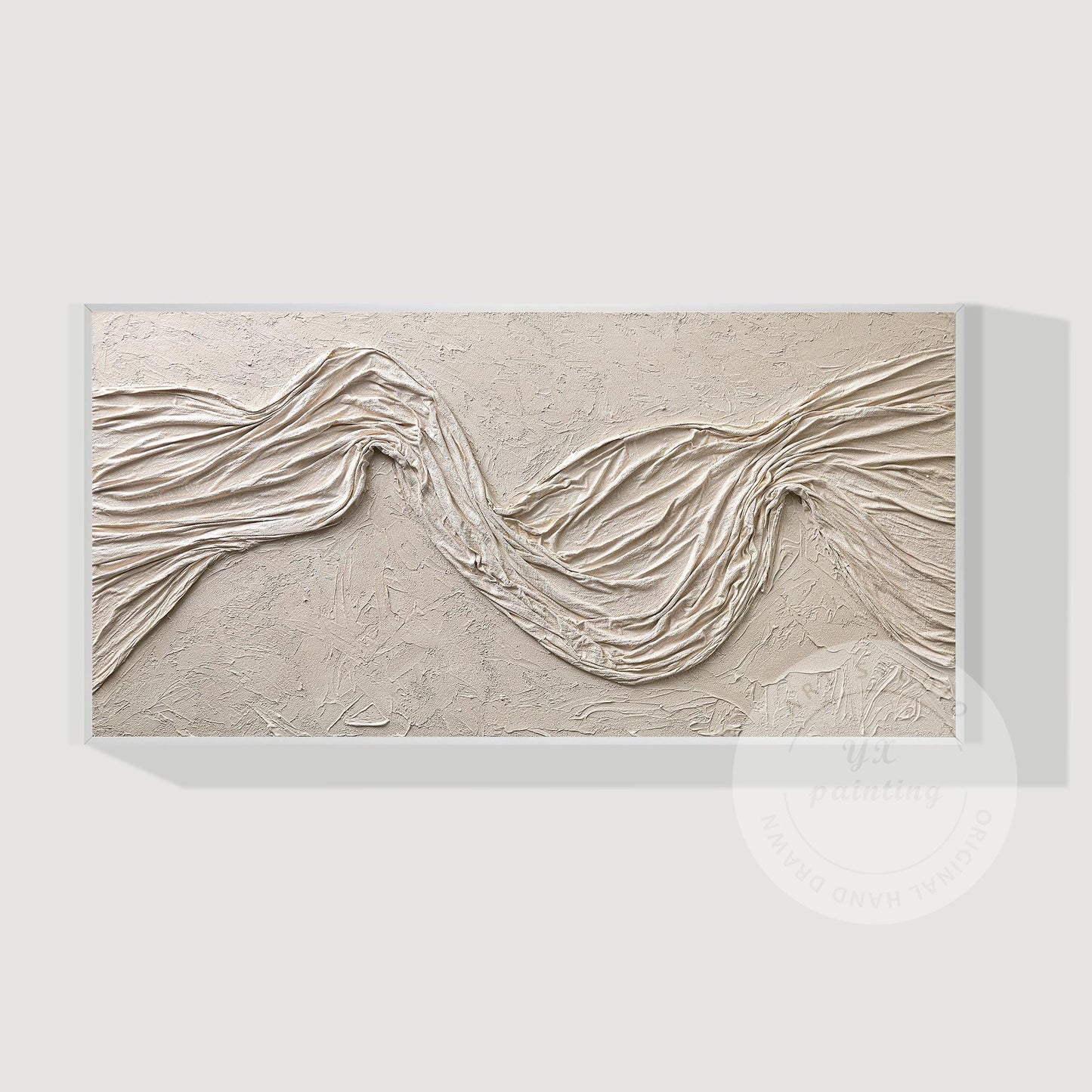 Wabi Sabi Beige Plaster Wall Art, Large Vertical 3D Fabric Texture Canvas, Minim #8