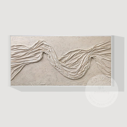 Wabi Sabi Beige Plaster Wall Art, Large Vertical 3D Fabric Texture Canvas, Minim #8