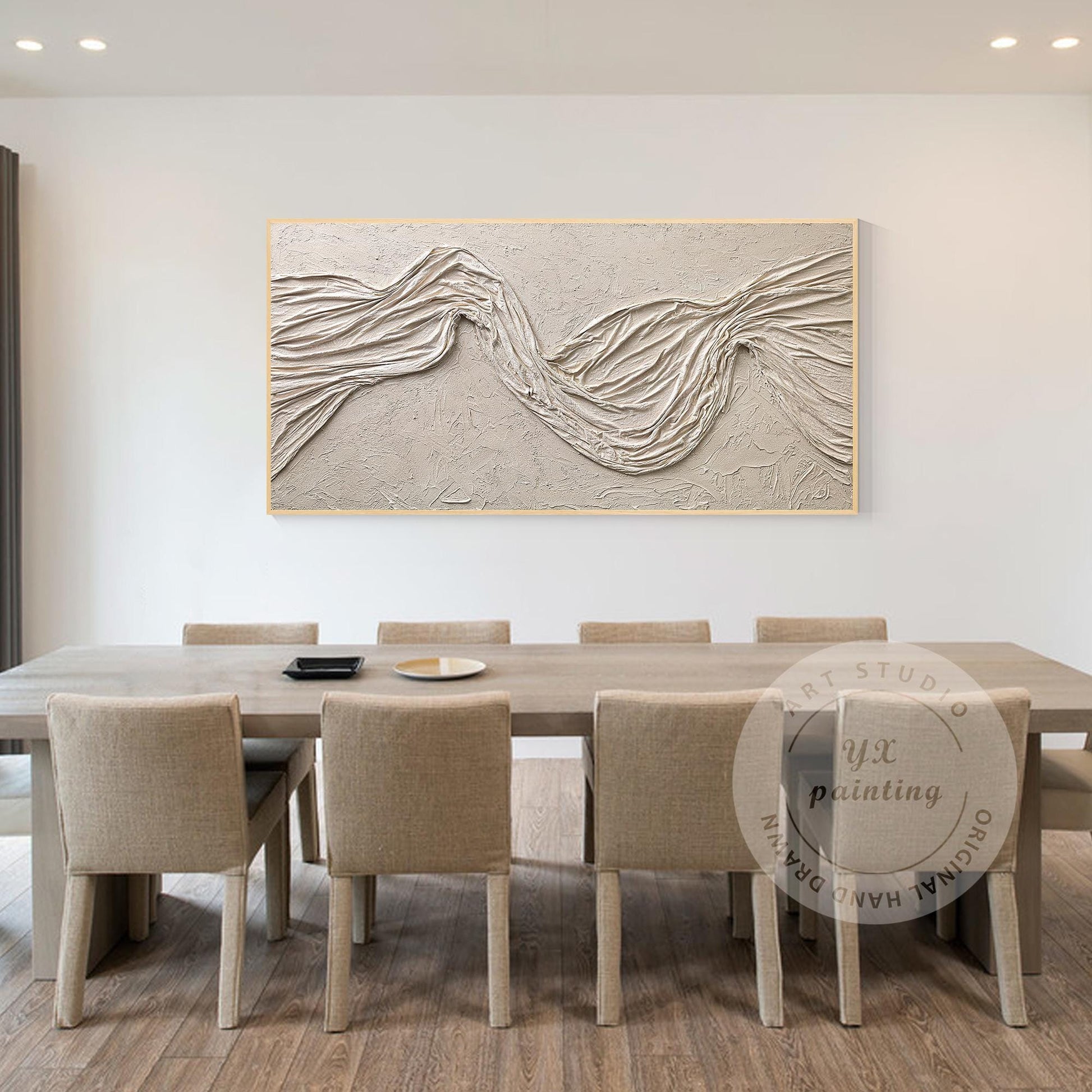Wabi Sabi Beige Plaster Wall Art, Large Vertical 3D Fabric Texture Canvas, Minim #1