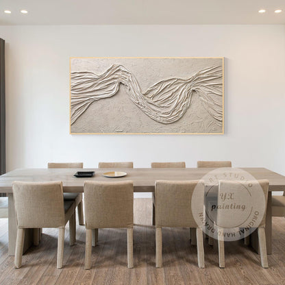 Wabi Sabi Beige Plaster Wall Art, Large Vertical 3D Fabric Texture Canvas, Minim #1