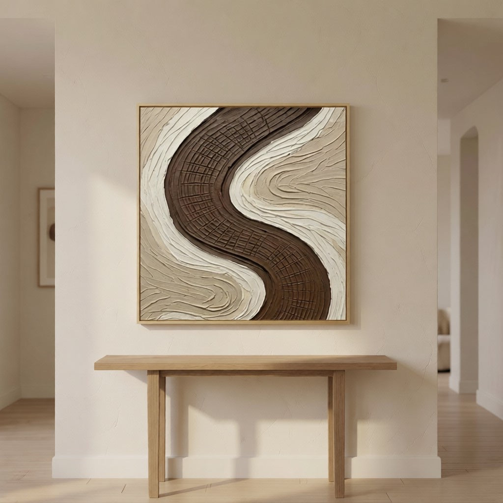 Wabi-Sabi Earth Tone Plaster Texture Art styled in a refined neutral room setting to show wall scale, calm proportion, and interior decor mood.