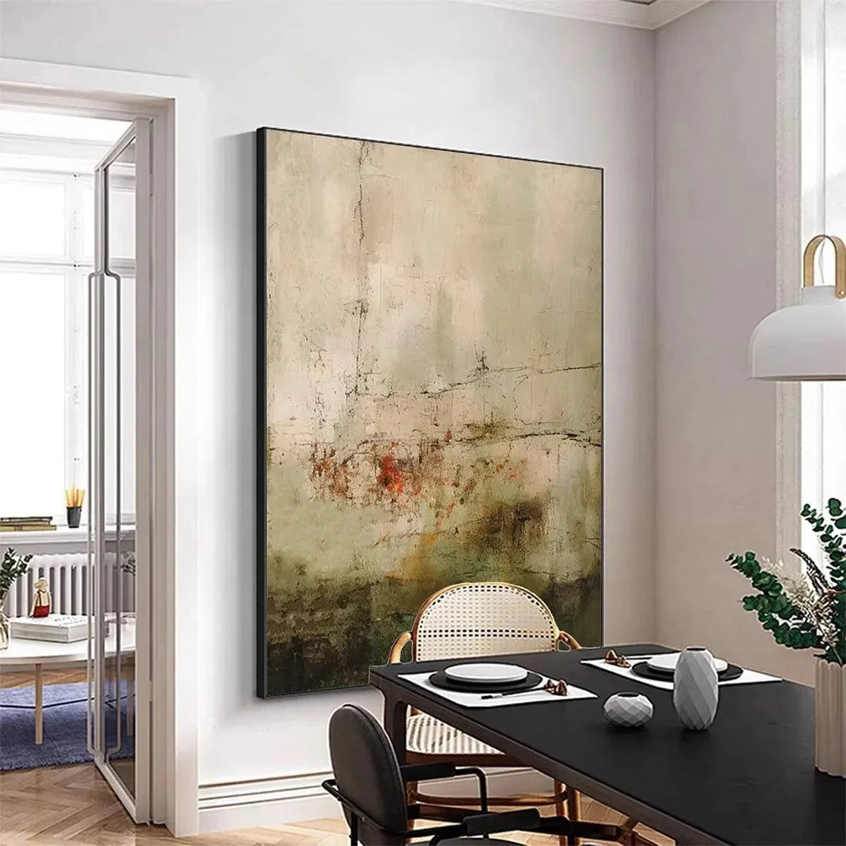 WABI SABI TERRAIN: Textured Abstract Landscape Painting, Vertical Wall Art | Abstract closeup, raised brushwork detail