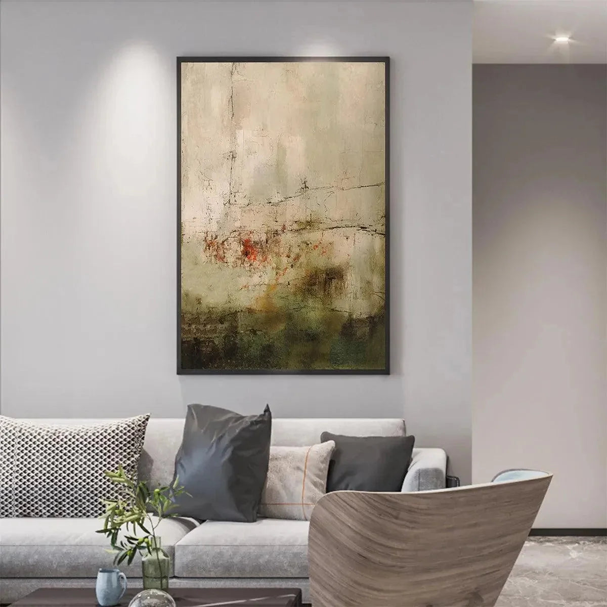 WABI SABI TERRAIN: Textured Abstract Landscape Painting, Vertical Wall Art | rolled canvas, ready for custom framing