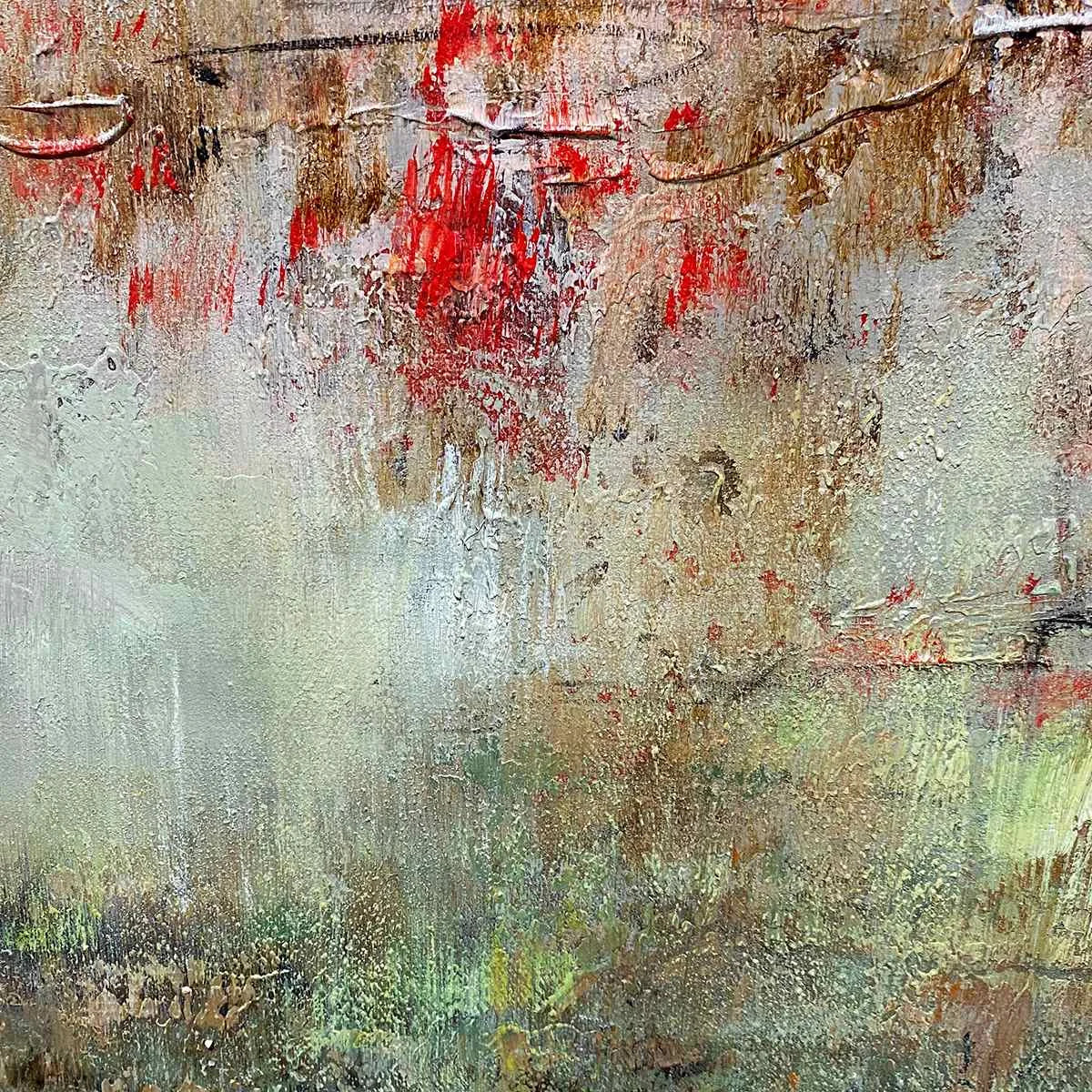 WABI SABI TERRAIN: Textured Abstract Landscape Painting, Vertical Wall Art | black frame version on white wall