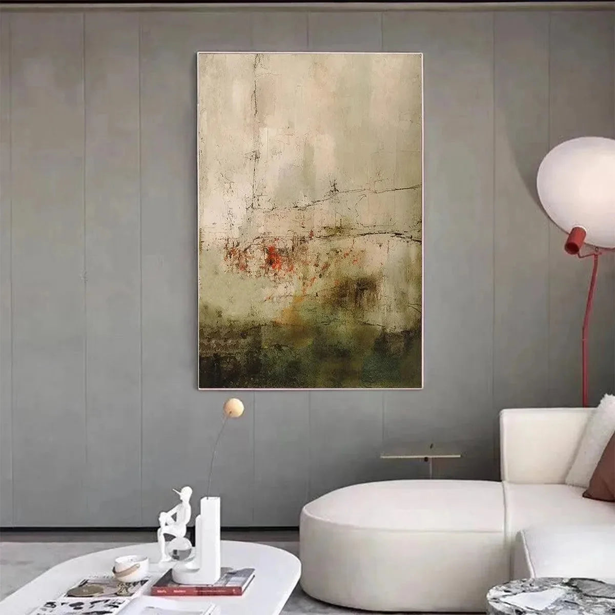 WABI SABI TERRAIN: Textured Abstract Landscape Painting, Vertical Wall Art | Abstract mood, soft natural light studio shot