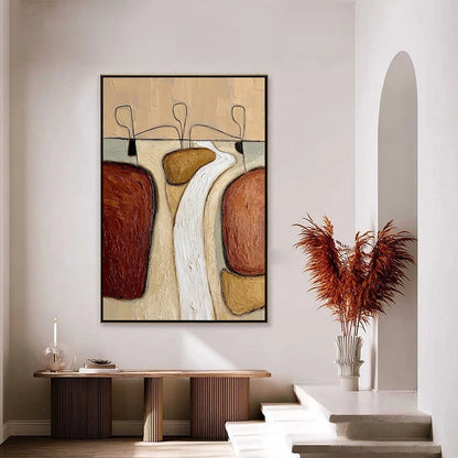 THE PASSAGE: Textured Wabi Sabi Abstract Earth Tone Painting | gold frame stretched on neutral wall