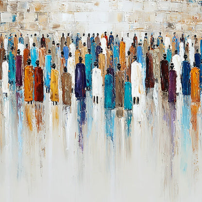 WALL OF AGES: Textured Impasto Painting of a Historic Pilgrimage | rectangular format, hand-painted canvas edge