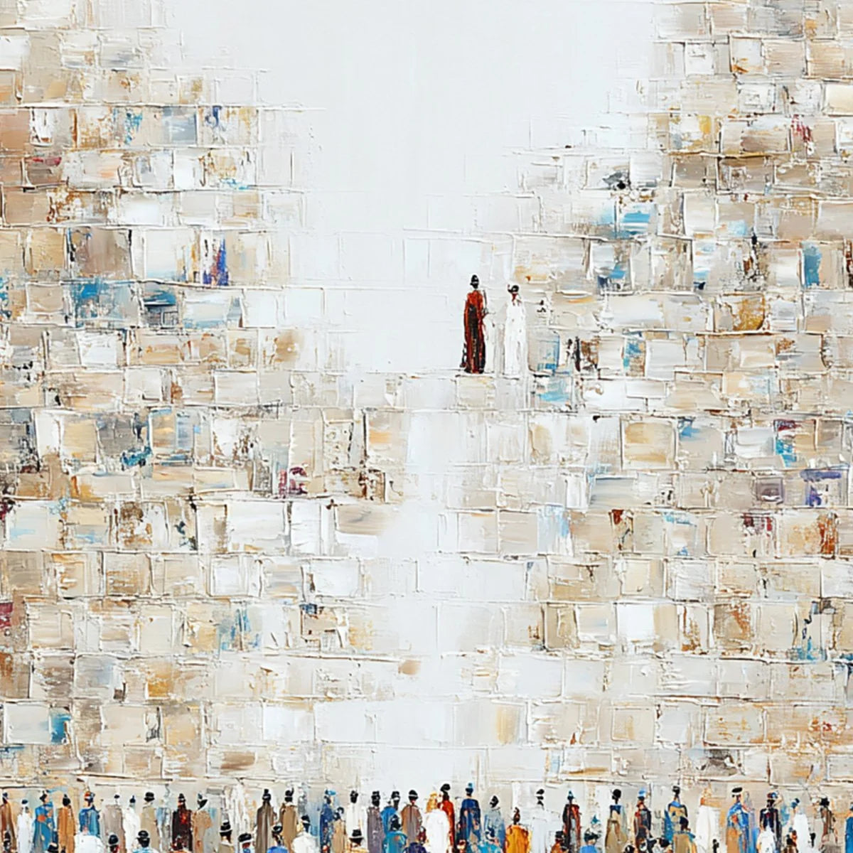 WALL OF AGES: Textured Impasto Painting of a Historic Pilgrimage | rolled canvas, ready for custom framing