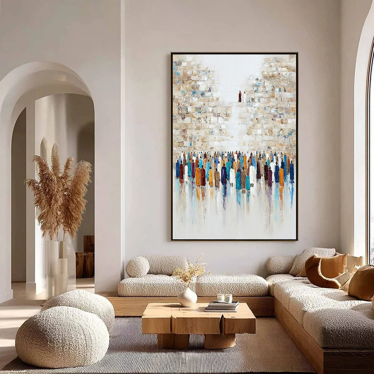 WALL OF AGES: Textured Impasto Painting of a Historic Pilgrimage | black frame version on white wall