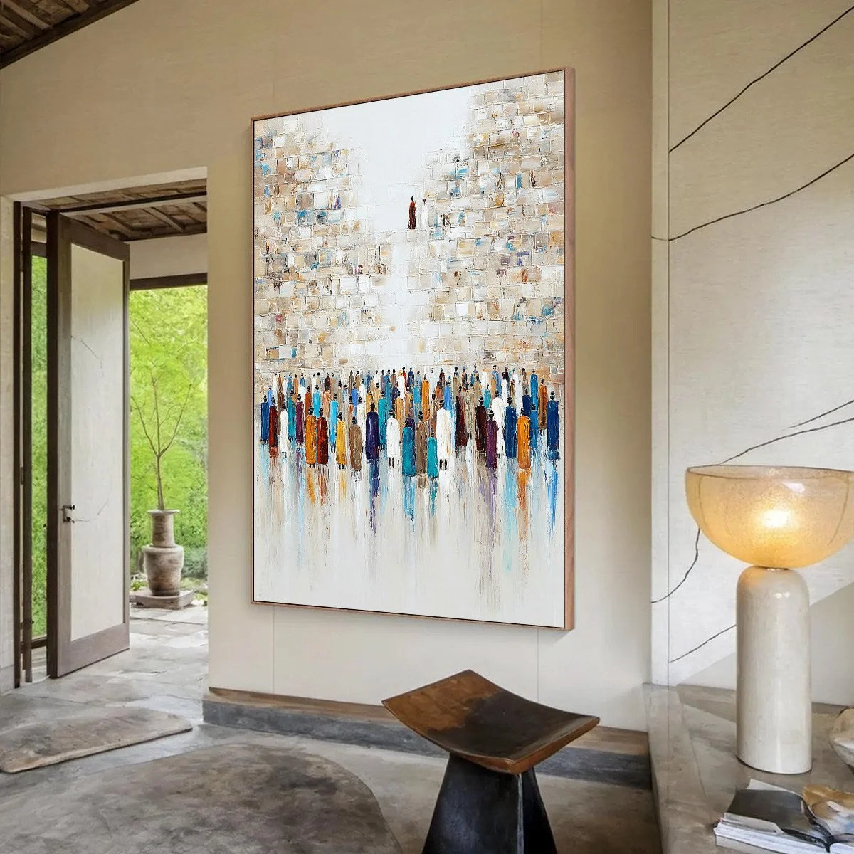 WALL OF AGES: Textured Impasto Painting of a Historic Pilgrimage | Abstract mood, soft natural light studio shot