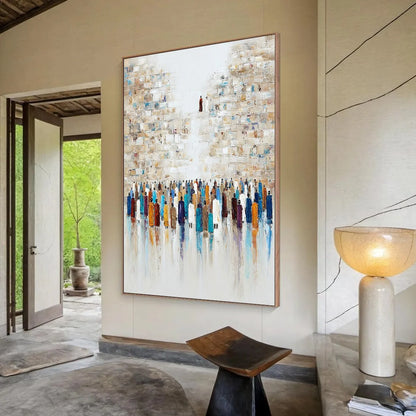 WALL OF AGES: Textured Impasto Painting of a Historic Pilgrimage | Abstract mood, soft natural light studio shot