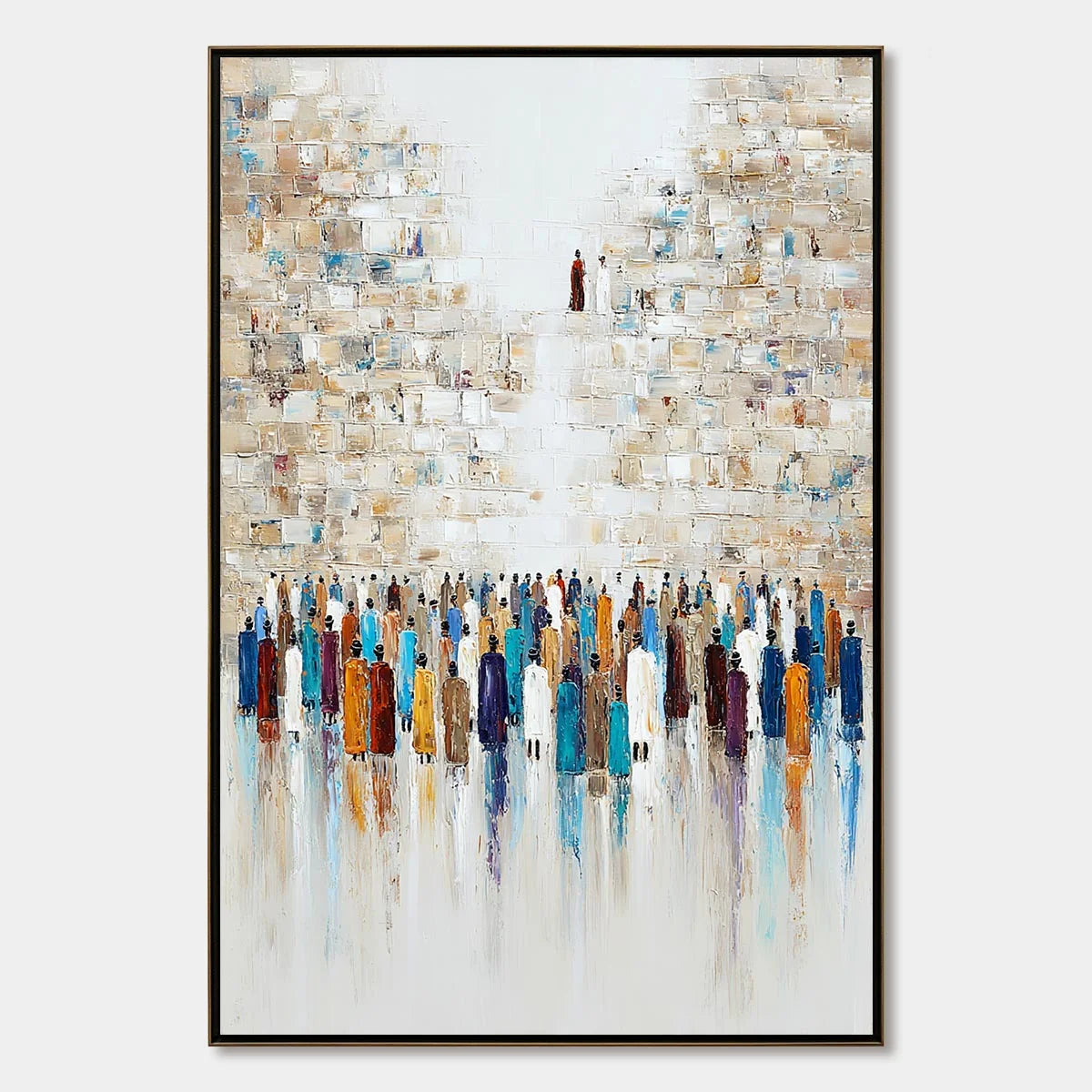 WALL OF AGES: Textured Impasto Painting of a Historic Pilgrimage | hanging in living room, Abstract wall art